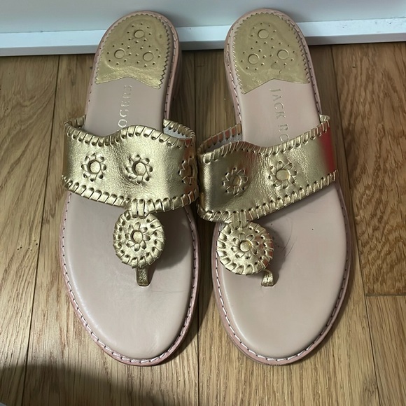 Jack Rogers Flat Sandal Platinum Gold Leather - Picture 1 of 3